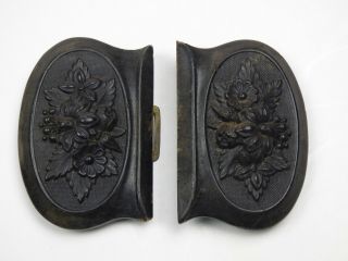 Antique Gutta Percha Black Buckle Victorian Floral Design Mourning