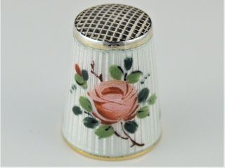 Vintage Hand Painted Silver & Enamel Thimble By David Andersen Norway Size 2