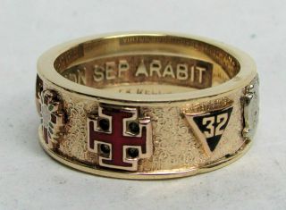 Vintage Masonic Scottish Rite 10k Gold Ring With Enamel Symbols - Size 9