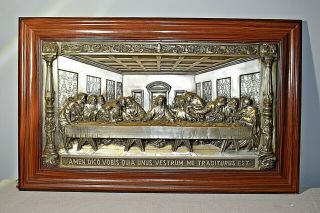 Vintage Ultima Cena De Jesus Last Supper Metal Relief Wall Hanging Picture 29x18