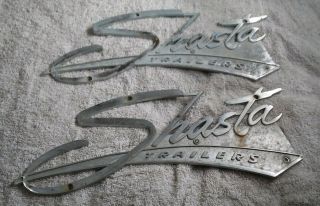 Pair Vintage Shasta Camper Name Plate Emblems 2 Rv Restoration Trailer Parts