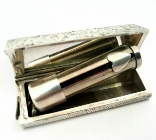 Vintage 950 Sterling Silver Lipstick Holder Compact With Hinged Tube.  See