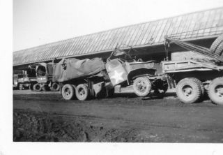 Org Wwii Photo: Wrecked American Transport Vehicle Being Towed Down Roadway