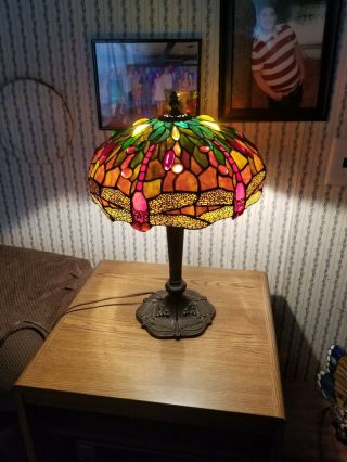 Vintage Stained Glass Tiffany Style Table Lamp Dragonfly