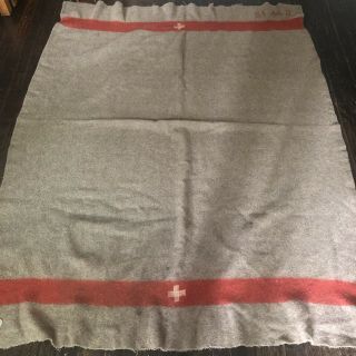 Vintage Swiss Army 100 Wool Blanket With Metal Id Tag 1915 - 54x72”