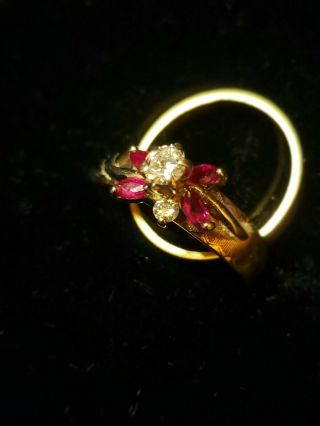 Vintage 14k Yellow Gold Diamond & Ruby Wedding Ring Set Sz.  6.  0.  Enduring