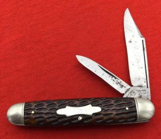 Vintage York Knife Co 6038 Equal End Jack Pocket Knife C.  1882 - 1931 Bone Stag