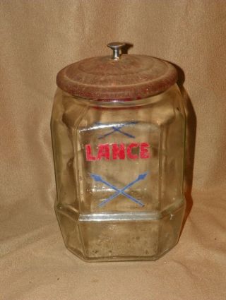 Vintage Lance Cracker Jar Store Display 10 1/2 " W/ Metal Lid