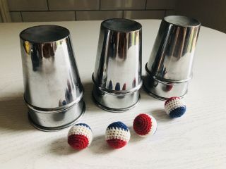 Vintage Cups And Balls Magic Set Magician Props Conjuring Trick Chrome