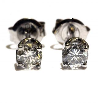 14k White Gold.  51ct Si2 H Round Diamond 4 Prong Woven Stud Earrings Vintage