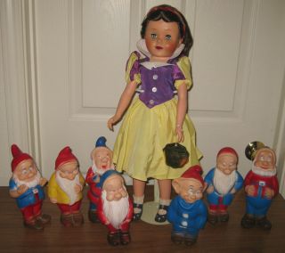 Vintage 1950s Walt Disney Snow White & The 7 Dwarfs Dolls By Deluxe Toys W/ Tag