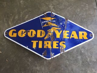 Large Vintage Goodyear Tires Porcelain Sign Gas Oil 60 