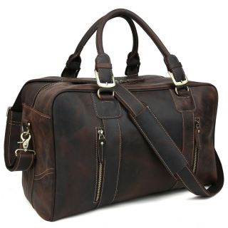 Vintage Men Leather Overnight Luggage Duffle Travel Weekender Gym Bag Carry On