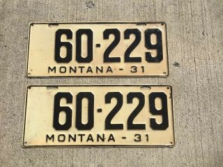 1931 Montana License Plate Pair Vintage Yom Number Tag 60 - 229