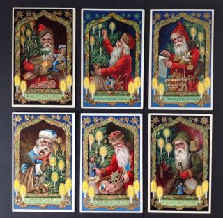 Vintage Santa Claus Postcards (set Of 6) Barton Spooner Series 7159 - Gorgeous
