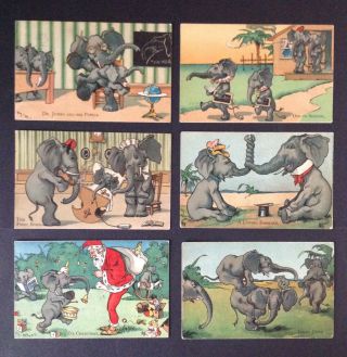 Vintage Jumbo The Elephant Postcards - Set Of 6 - Nister Series 187 - Charming