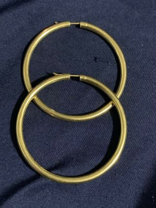 18k 750 Solid Yellow Gold 2” Large Hoop Earrings 9.  6 Gram Vintage Not Scrap Wow