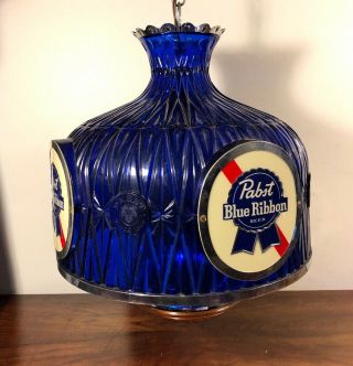 Vintage PABST BLUE RIBBON BEER Poker Pool Table Hanging Bar Light Sign 2