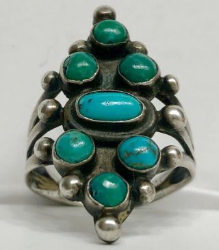 Vintage Native American Zuni Sterling Silver Snake Eye Turquoise Ring 6.  75