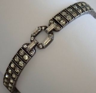 Antique Art Deco Diamonbar Sterling Silver Crystal Paste Rhinestone Bracelet