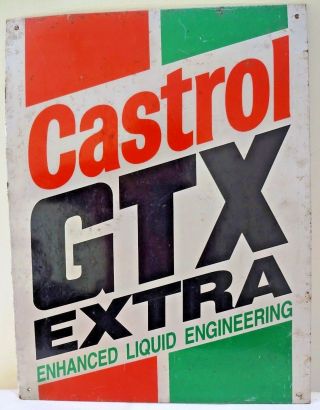 Vintage Advertising Tin Sign Castrol Gtx Extra Motor Oil Gas Companies Rare 1 F