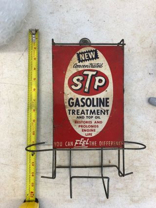 VINTAGE STP GASOLINE TREATMENT CAN DISPLAY RACK SERVICE STATION GARAGE OIL INDY 2