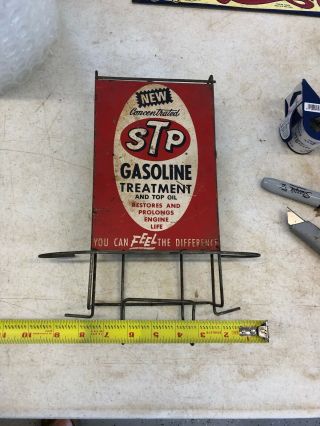 VINTAGE STP GASOLINE TREATMENT CAN DISPLAY RACK SERVICE STATION GARAGE OIL INDY 3