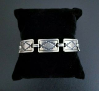 Vtg 925 Sterling Silver Southwestern Native Style Panel Link Bracelet,  8 " 20.  7g