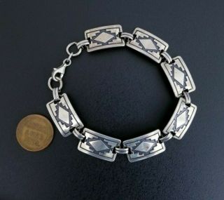 Vtg 925 Sterling Silver Southwestern Native Style Panel Link Bracelet,  8 