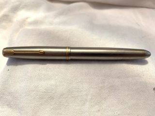 Vintage Parker 51 Fountain Pen Brushed Chrome Gold Color Clip And Jeweled Cap