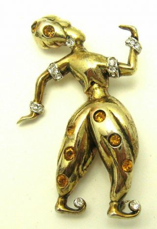 Vintage Jolle Sterling Genie Figural Brooch Pin Rhinestones 18k Gold Vermeil 16