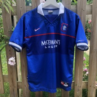 Vintage Rare Boys Team Nike Glasgow Rangers Home Football Shirt 1997 - 99 - Xl (s)