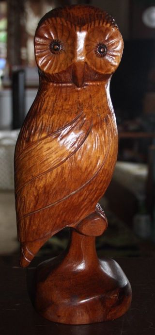 Vintage Hawaiian Milo Wood Carved Owl Pueo Here In Kona Hawaii Koa