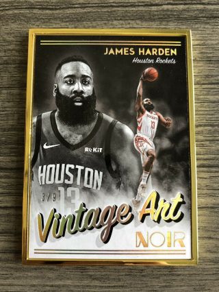 2018 - 19 Panini Noir James Harden Fotl Gold Metal Frame 3/9 Vintage Art Ssp