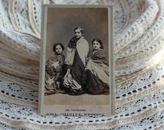 1864 Sepia Tone Vintage Photograph Of 3 Children Wrapped Up In American Flag