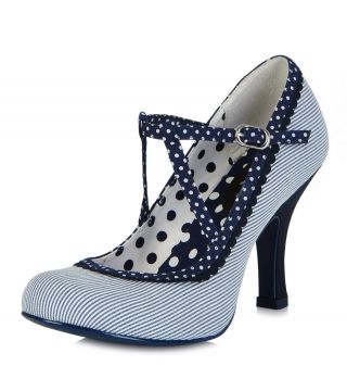 Ruby Shoo Jessica Navy Blue Stripe High Heel Vintage Fashion Shoes Size 3 - 9