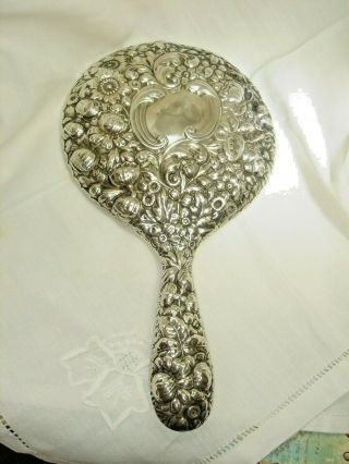 A Stunning Antique Solid Silver Cluny By Gorham Sterling Silver Hand Mirror
