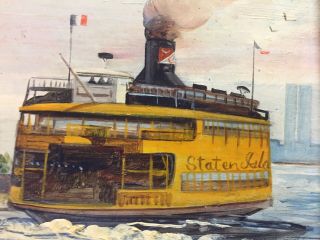 Vintage STATEN ISLAND FERRY OIL PAINTING Signed By Painter Morris Framed Display 3