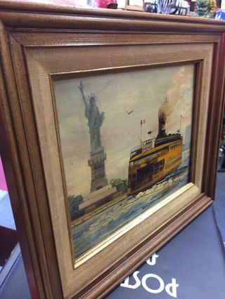 Vintage STATEN ISLAND FERRY OIL PAINTING Signed By Painter Morris Framed Display 5
