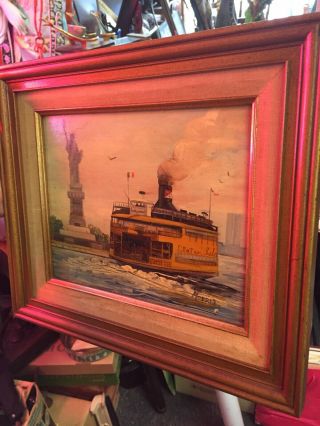 Vintage STATEN ISLAND FERRY OIL PAINTING Signed By Painter Morris Framed Display 6