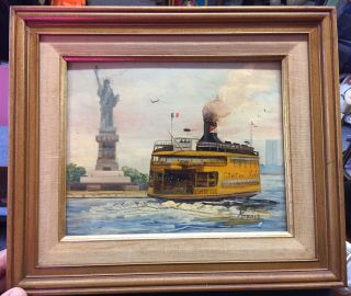 Vintage STATEN ISLAND FERRY OIL PAINTING Signed By Painter Morris Framed Display 7