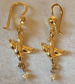 VTG ANTIQUE GOLD OVER STERLING SILVER 925 MINIATURE PEARLS BIRDS PIERCE EARRINGS 5