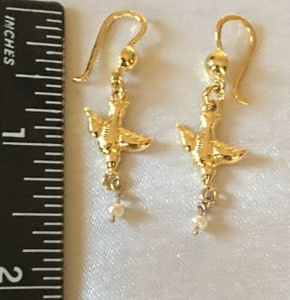 VTG ANTIQUE GOLD OVER STERLING SILVER 925 MINIATURE PEARLS BIRDS PIERCE EARRINGS 7