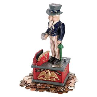 Vintage Americana Cast Iron Uncle Sam Mechanical Bank Usa Coin Drop