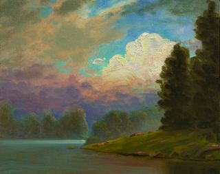 Oil Painting Landscape Western Art Impressionist Rain Vintage Max Cole