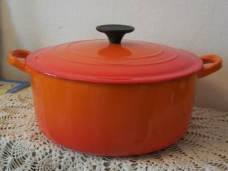 Vintage French Le Creuset Dutch Oven Flame Red Enameled Cast Iron 24cm / 9.  5 "