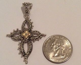 Signed Barbara Bixby Sterling Silver 925 With 18k Gold Cross Pendant