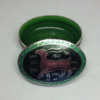 Vintage Sterling Silver & Enamel Deer Trinket Pill Box Sz 1.  5 " M65