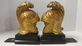 Vintage Borghese Roman Helmet Bookends,  Gold Gilt,  Set Of 2,  7.  5 " H,  Cp1