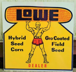 Vintage Lowe Hybrid Seed Corn Gro - Coated Field Seed Dealer Metal Sign 2 